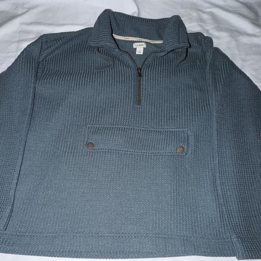 L.L.Bean Women’s Small Waffle Knit Quarter Zip Pullover Zip Snap Pocket